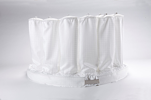 white fluid bed dryer filter bag on white background
